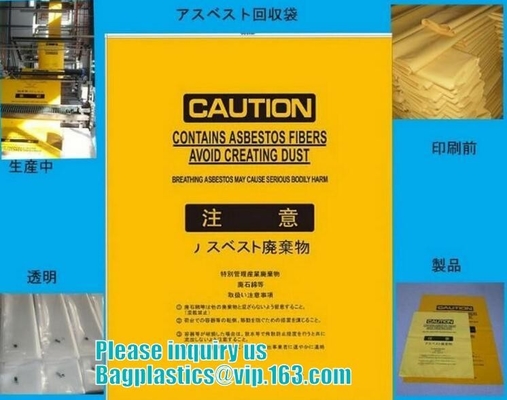 industry waste clear asbestos bags, Sell clear plastic asbestos rubbish bags with red printing, Strong LDPE Material Asb