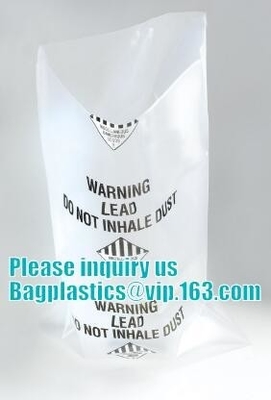 custom printed jumbo plastic garbage packaging plastic asbestos waste bag, poly asbestos warning printed burial bags