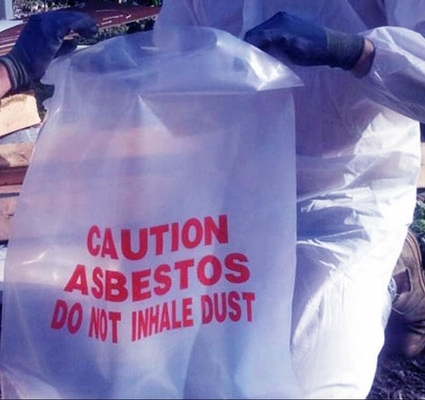 Asbestos Removal, disposable plastic yellow poly asbestos warning printed burial bags, Asbestos clear plastic packing ju