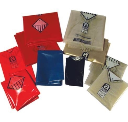 Asbestos Removal, disposable plastic yellow poly asbestos warning printed burial bags, Asbestos clear plastic packing ju