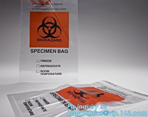 LDPE Poly Biohazard Waste Disposal Bags Lab Biohazard Specimen With Zip lockkk Closure