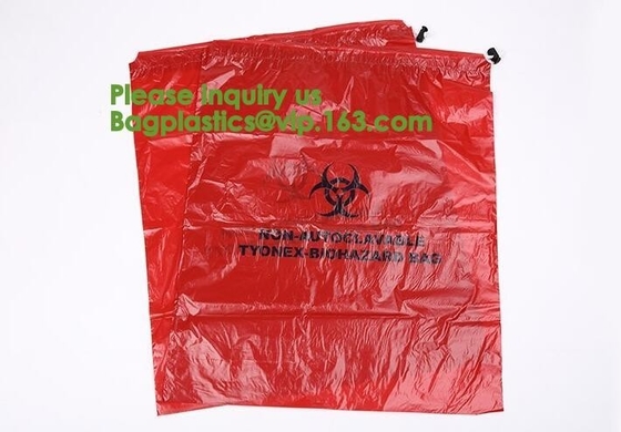 Biodegradable Dtrawstring Biohazard Bags Medical Drawtape, Biological Hazardous Waste Disposal,Yellow red green blue