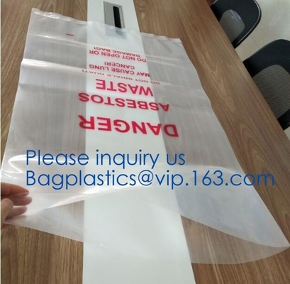 PE asbestos yard waste bags,hazard waste disposal bags,Customized danger warning printing clear polythene LDPE asbestos