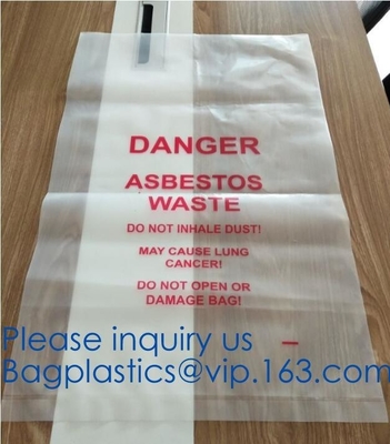 PE asbestos yard waste bags,hazard waste disposal bags,Customized danger warning printing clear polythene LDPE asbestos