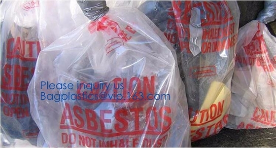 PE asbestos yard waste bags,hazard waste disposal bags,Customized danger warning printing clear polythene LDPE asbestos