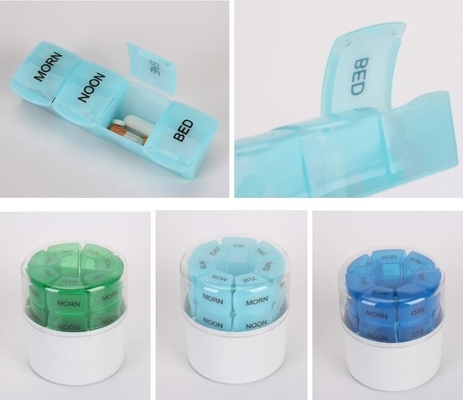 Premium clear plastic weekly pill holder one grid each day with pill splitter, one week 4case plastic pill container pil