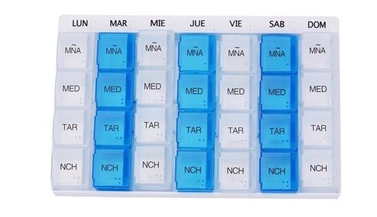 28 compartment one weekly plastic pill container, Fancy 7 day clear plastic detachable drugs box 4 doses daily, PILL