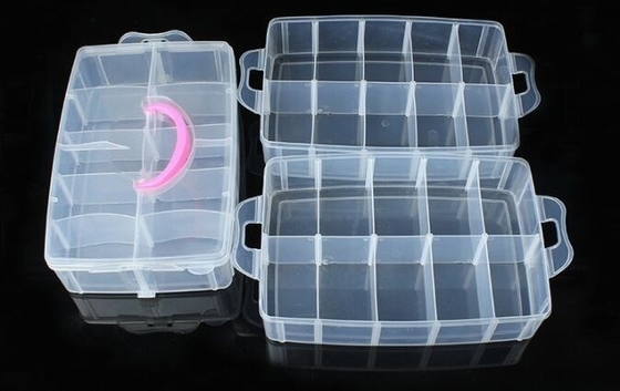 Adjustable 15 Compartment Plastic Clear Storage Box For Jewelry Earring Tool Container, odorlessness plastic storage box