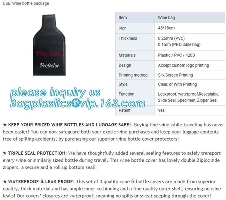 Reusable Wine Bottle Protector Travel Safe Transportation  Packing Cushion Bubble Bags Wine Wrap Bottle Bags Protectors