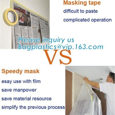 painting painters masking film with bule tape, painting folded pre-taped core masking film, spray plastic pre-tape pla