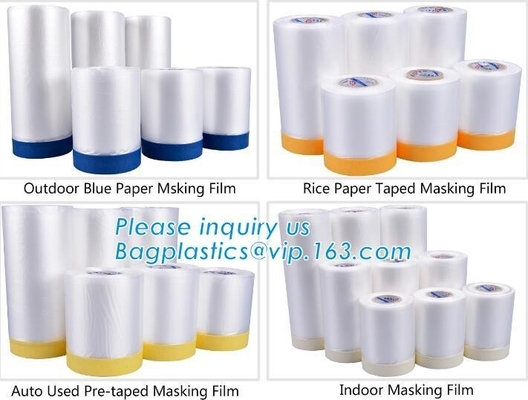 Outdoor Paper Masking Film / Rice Paper Taped Masking Film Auto Pre Taped