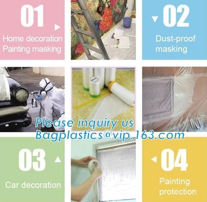 4m*5m Plastic Cover Sheet Furniture Taped HDPE Plastic Masking Film