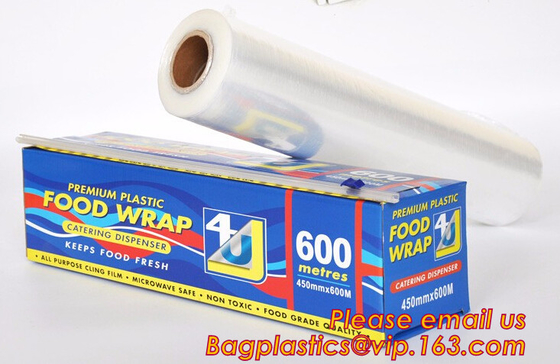 Keep Fresh PE food wrap plastic Cling film wrap jumbo roll, LLDPE power stretch wrap film food wrap stretch film, bageas