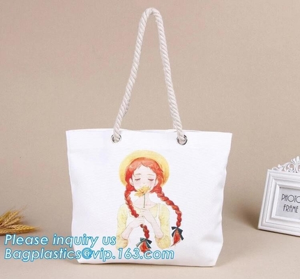 Promotional custom portrait printing lady shoulder bag,cotton canvas shopping tote bag with cotton rope handle bagease p