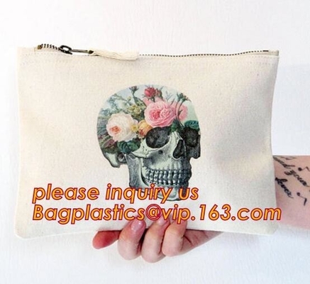 Wholesale Custom Printed Pencil Make Up Cosmetic Cotton Canvas Zipper Pouch Bag,cotton canvas zipper pouch bag women cos