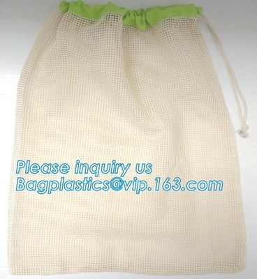 Reusable Long Handle Cotton Net Produce Bag , Cotton Net Shopping Bags For Vegetables