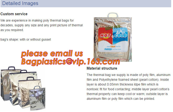 thermal disposable insulated food bags Insulated Aluminum Foil Box Liners / Cold storage Disposable insulated cooler Chi