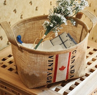 Amazon Hot Sales Fashion Household Foldable Eco Friendly Durable Jute Storage Organizer Basket,large capacity Cotton Lin