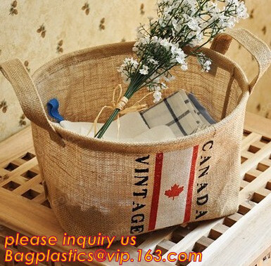 Amazon Hot Sales Fashion Household Foldable Eco Friendly Durable Jute Storage Organizer Basket,large capacity Cotton Lin