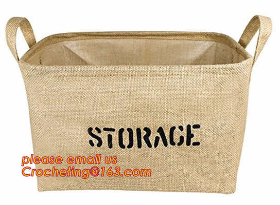 100% jute storage basket,natural jute material collapsible decorative storage basket,Home handmade jute woven rope toy s