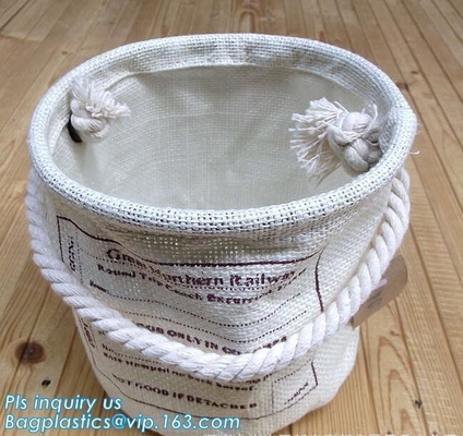 Jute material small toy storage basket,Printing set of 3 Jute storage basket ,storage bin , laundry basket bin bagease