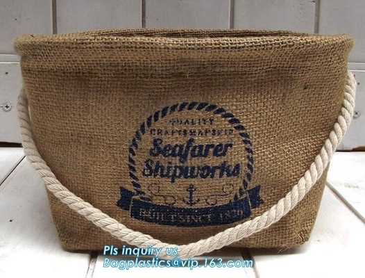 Jute material small toy storage basket,Printing set of 3 Jute storage basket ,storage bin , laundry basket bin bagease