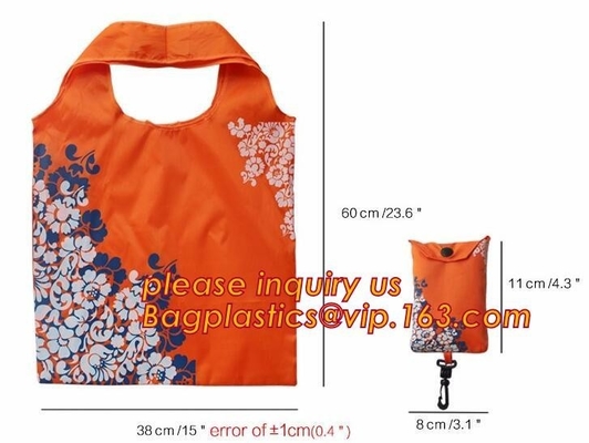 China Factory Custom Grocery Use Polyester T-Shirt Reusable Folding Shopping Bag With Pocket,recyclable PP non woven fol