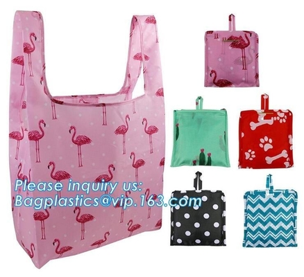 190T polyester animal folding reusable shopping bag with small pouch,Eco friendly folding polyester foldable reusable sh