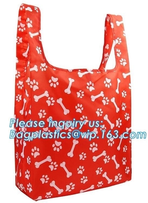 190T polyester animal folding reusable shopping bag with small pouch,Eco friendly folding polyester foldable reusable sh