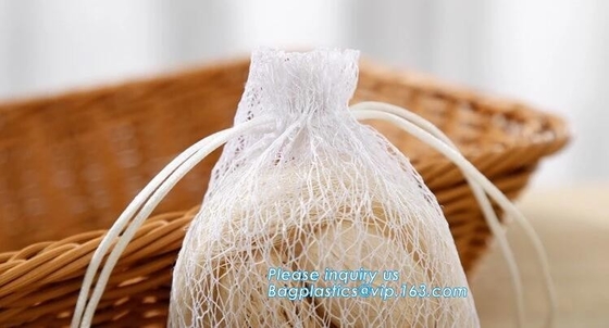 china factory promotional white cotton nylon mesh drawstring raschel bag for dry fruit storage, nylon mesh bags, bagease