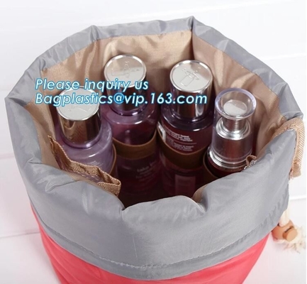 waterproof big container cylinder cosmetic make up bag with 3 mini bags, cosmetic bag, make up bag, bagplastics bagease