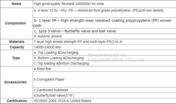 Liquid pac Palm Oil Storage FIBC Jumbo Bags Flexibag Container 20ft 24000L Bulk Vinger bladder bag fuel oil transport