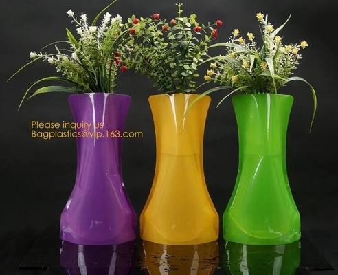 small standup vase folding disposable plastic vinyl for wedding, Wide Transparent Vinyl Plastic Standup Flower Vase