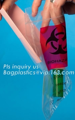 Plastic Biohazard Bags , Biohazard Garbage Bags Medical Packaging Self Seal Adhensive