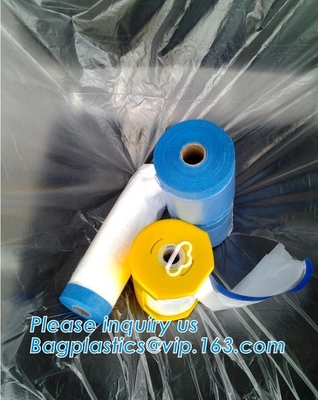 plastic drop cloth, PE drop cloth, plastic masking film, Taped clear HDPE plastic masking film drop film, House Painting