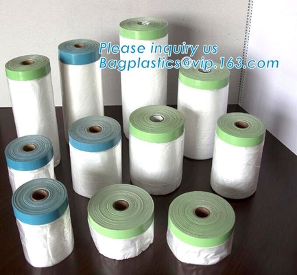 HDPE taped paint masker film, masking plastic film with tape, masking plastic film with tape in dispenser, Washi tapeS