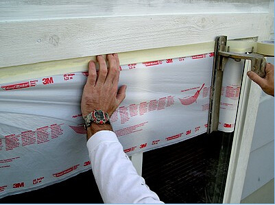 PE pre-taped drop cloth, self adhesive auto painting pre-taped masking film, Pre-taped masking film is disposable produc