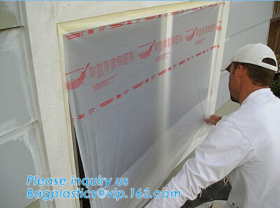 PE pre-taped drop cloth, self adhesive auto painting pre-taped masking film, Pre-taped masking film is disposable produc