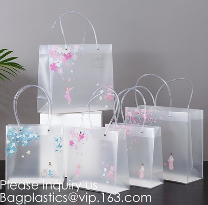 Frosted Frosty Handle Carry Gift Package Biodegradable Shopping Bags Recycled Square Bottom Transparent Pvc