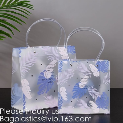 Frosted Frosty Handle Carry Gift Package Biodegradable Shopping Bags Recycled Square Bottom Transparent Pvc