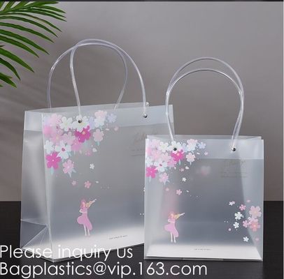 Frosted PP Bags Plastic Gift Bags With Handles Translucent Tote Gift Wrapping Flower Package Decoration Supplies