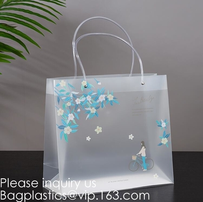 Frosted PP Bags Plastic Gift Bags With Handles Translucent Tote Gift Wrapping Flower Package Decoration Supplies