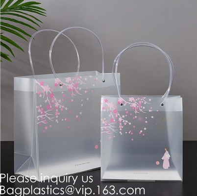 Frosted PP Bags Plastic Gift Bags With Handles Translucent Tote Gift Wrapping Flower Package Decoration Supplies