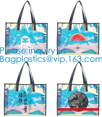 Waterproof Promotional Clear Tote Pvc Handle Shopping Bag, PVC Mat Waterproof Reusable Tote Shopping Bags, Summer Soft P