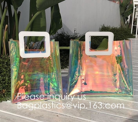 Gift Bag Clear Shopping Bag Custom PVC Plastic Shopping Bag, Shiny Pvc Handle Shopping Hand Bag Clear Tote Bags Ladies