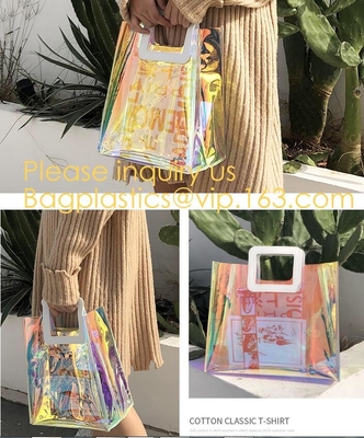 Gift Bag Clear Shopping Bag Custom PVC Plastic Shopping Bag, Shiny Pvc Handle Shopping Hand Bag Clear Tote Bags Ladies