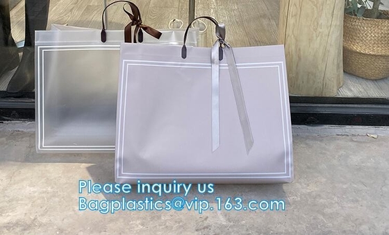 Semi Clear Plastic Gift Bags With Brown Handle Wedding Gift Packaging Bags Birthday Handbag Party Favors PP Gift Wrap