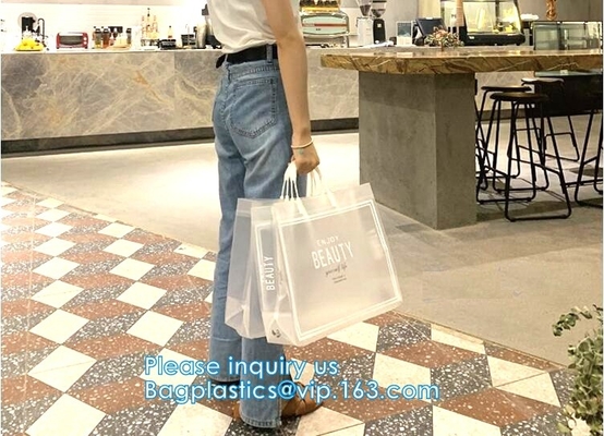 Semi Clear Plastic Gift Bags With Brown Handle Wedding Gift Packaging Bags Birthday Handbag Party Favors PP Gift Wrap