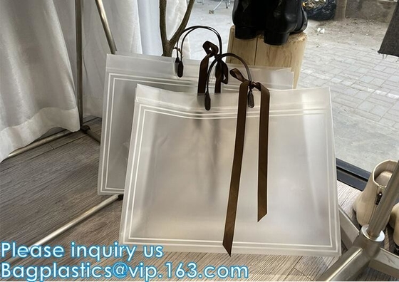 Semi Clear Plastic Gift Bags With Brown Handle Wedding Gift Packaging Bags Birthday Handbag Party Favors PP Gift Wrap