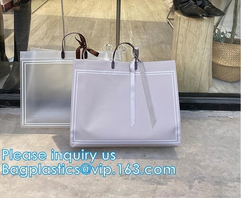 Semi Clear Plastic Gift Bags With Brown Handle Wedding Gift Packaging Bags Birthday Handbag Party Favors PP Gift Wrap